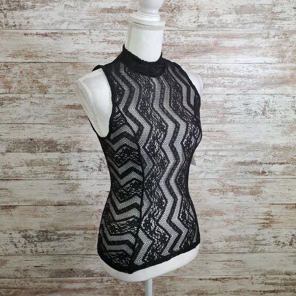 Guess Tops - GUESS Jet Black Sleeveless Gamilla Lace Top